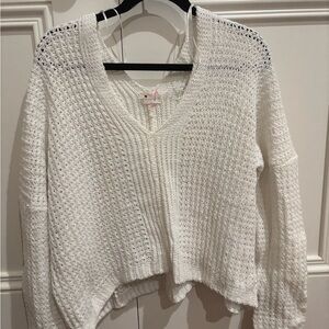 Poof! White V-Neck Sweater with Textured Knit